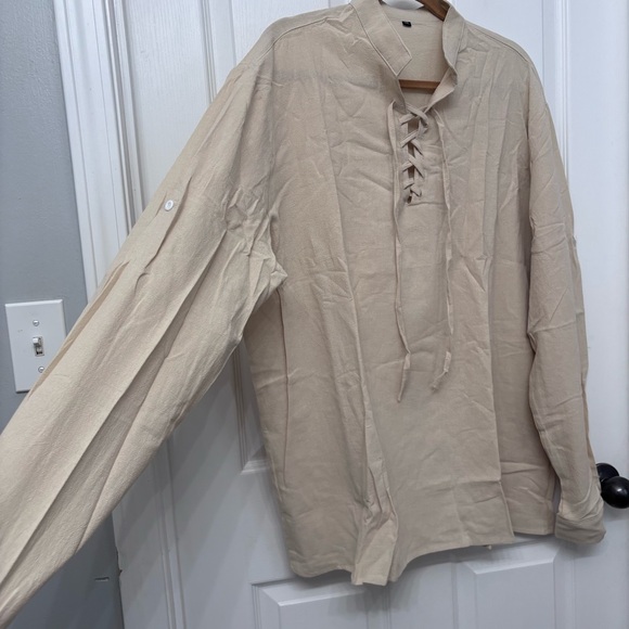 Beige Lace-Up Blouse | Size 2XL - Picture 3 of 8